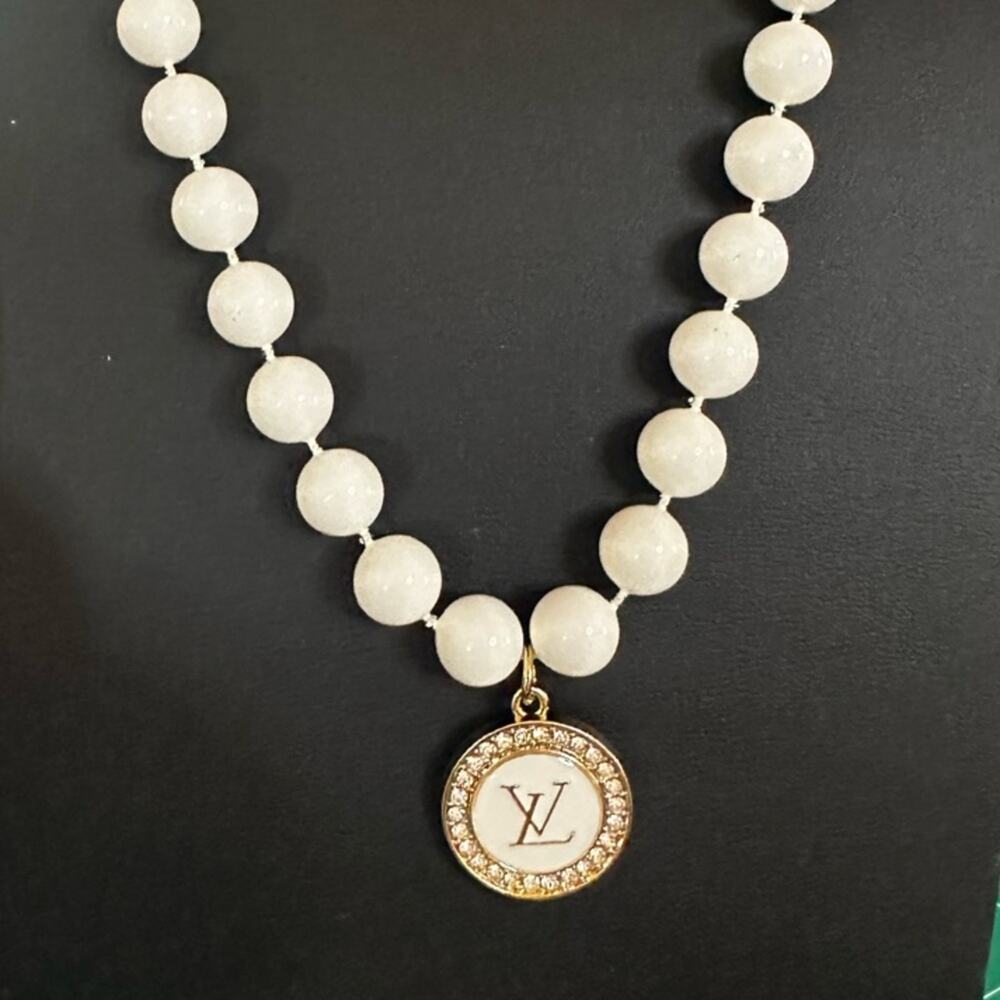 ❌sold❌LV charm added to beaded pearl necklace